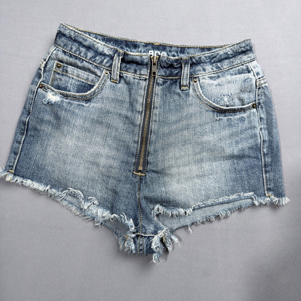 BDG Urban Outfitters Exposed Zipper High Rise Distressed Denim Shorts Blue 25W
